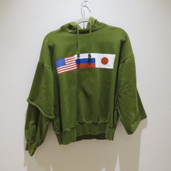 GOSHA RUBCHINSKIY Double Sleeve Flag Print Hoodie Green Street Casual Avant Gard - Picture 2 of 15